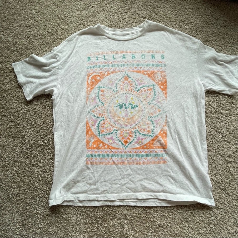 Billabong White and Orange Short Sleeve Tee